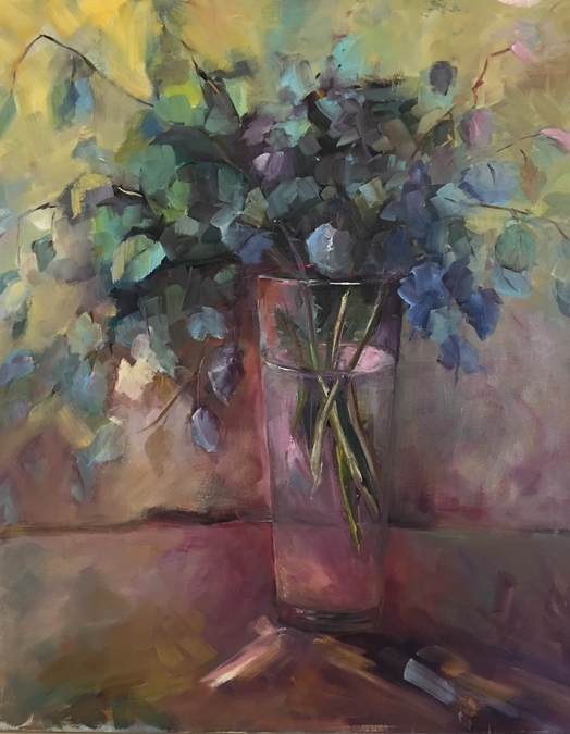 Eucalyptus in Tall Glass Vase