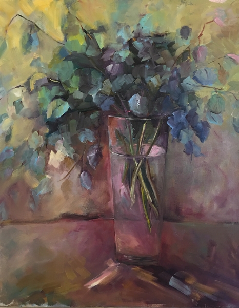 Eucalyptus in Tall Glass Vase