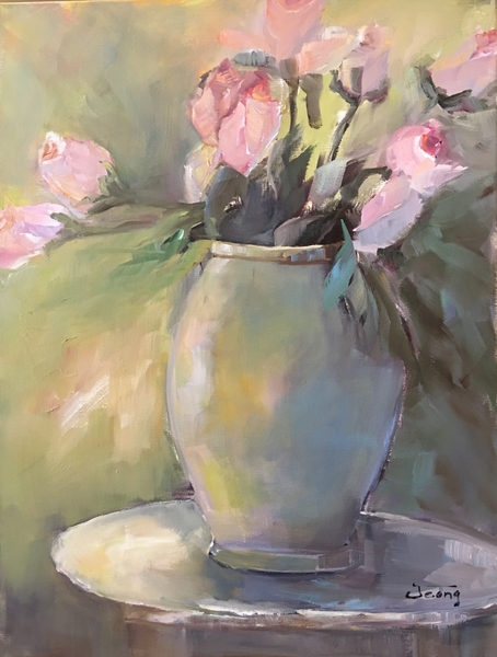 Tulips in Tall Vase