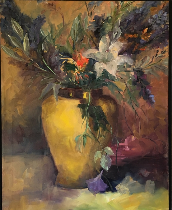 White Lily in Yellow Vase